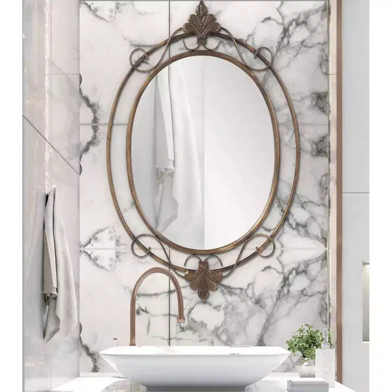 33"x21" Oval Decorative Wall Mirror with Antique Gold Metal Frame
