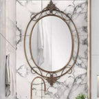 Specchio decorativo ovale da parete 33"x21" con cornice in metallo oro anticato