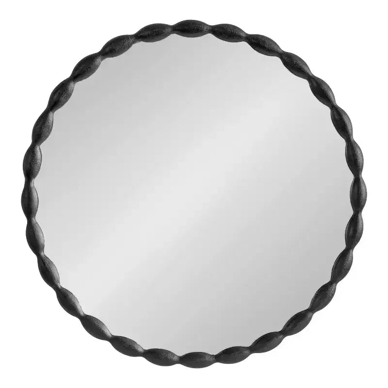26" Scalloped Round Wall Mirror, Black