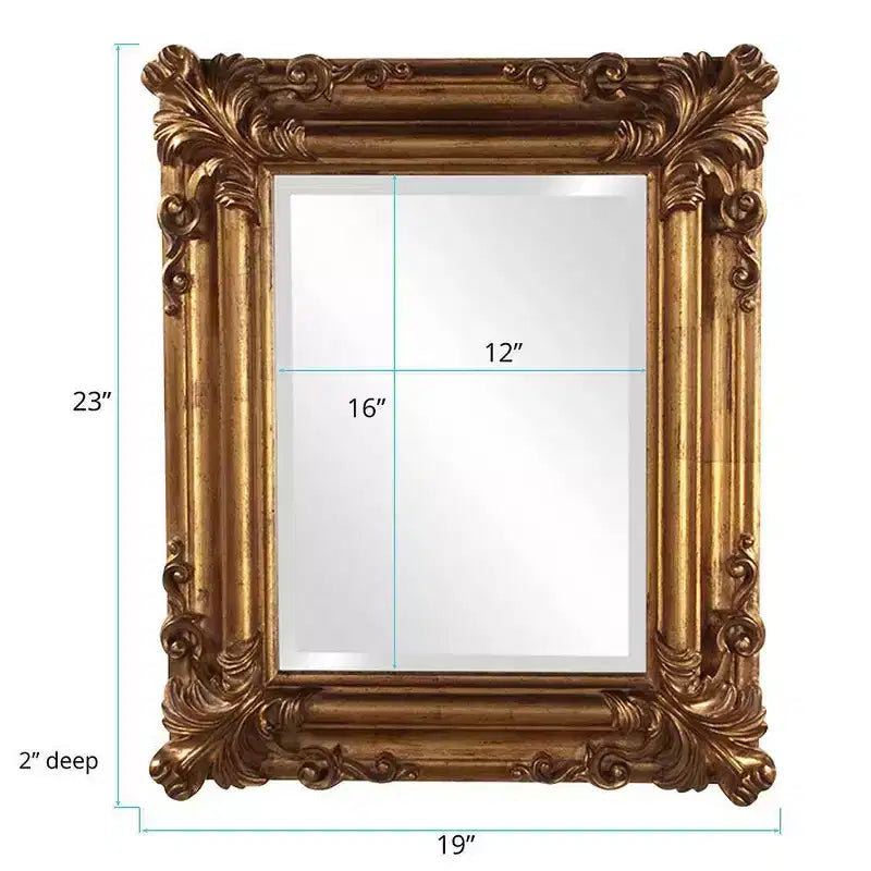 Howard Elliott 23"x20" Wood Frame Edwin Decorative Wall Mirror Gold: Beveled Glass, Antique Style, Vertical/Horizontal Mount