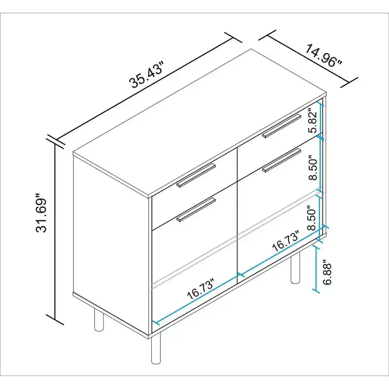 Mid-Century Modern 4-Shelf Sideboard with Drawers – White/Wood