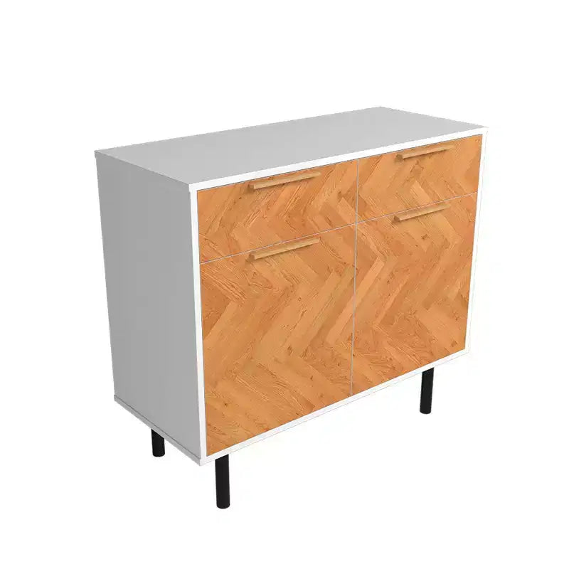 Mid-Century Modern 4-Shelf Sideboard with Drawers – White/Wood