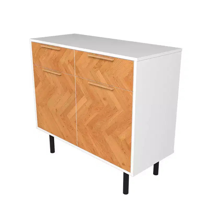 Mid-Century Modern 4-Shelf Sideboard with Drawers – White/Wood