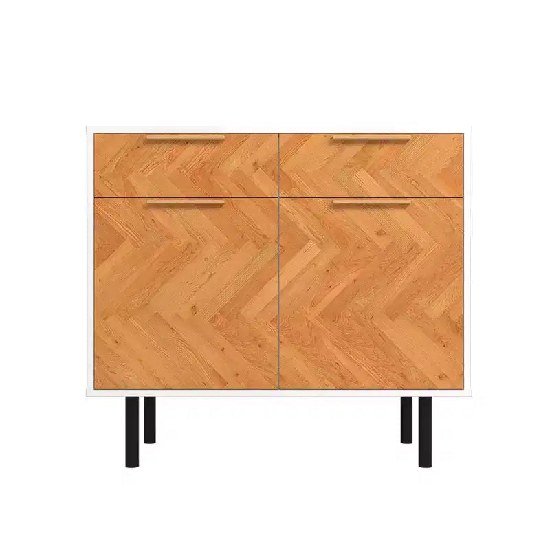 Mid-Century Modern 4-Shelf Sideboard with Drawers – White/Wood