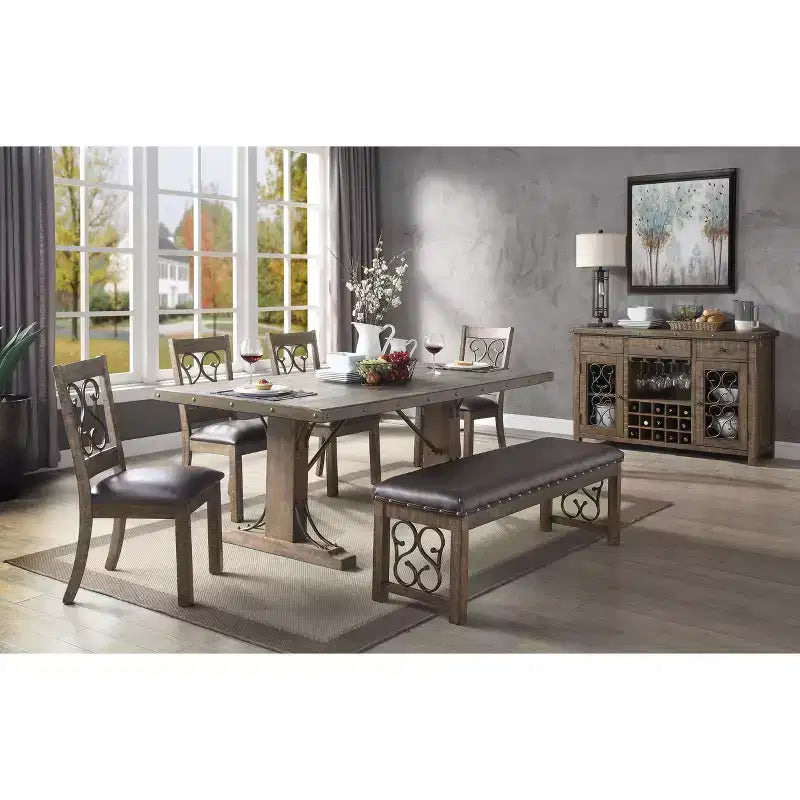 78" Double Pedestal Dining Table – Weathered Cherry Finish