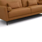Divano in pelle cuoio da 213 cm con gambe in metallo e struttura in legno