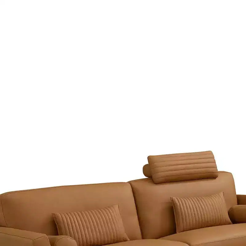 84" Saddle Tan Leather Sofa with Metal Legs and Wood Frame
