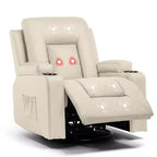 COMHOMA Recliner Chair PU Leather Rocking Sofa with Heated Massage Cream White
