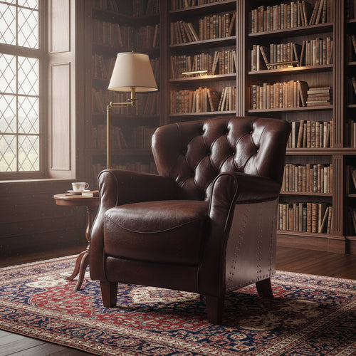 30" Brancaster Accent Chair Vintage Brown/Aluminum - Acme Furniture: Leather Upholstery, Tufted, No Assembly Required