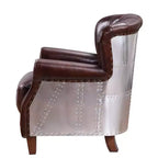 Poltrona accent in pelle marrone vintage da 30" con telaio in alluminio