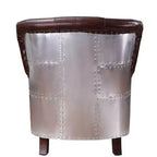 Poltrona accent in pelle marrone vintage da 30" con telaio in alluminio