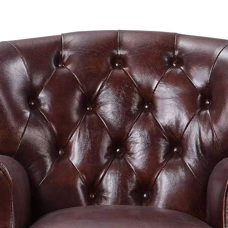 30" Vintage Brown Leather Accent Chair with Aluminum Frame