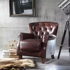 Poltrona accent in pelle marrone vintage da 30" con telaio in alluminio