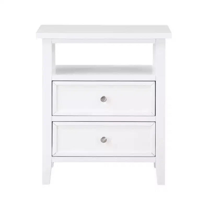 White 2-Drawer Nightstand with Open Shelf
