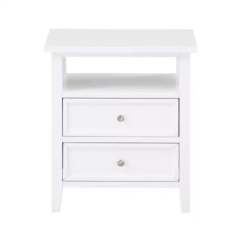 White 2-Drawer Nightstand with Open Shelf