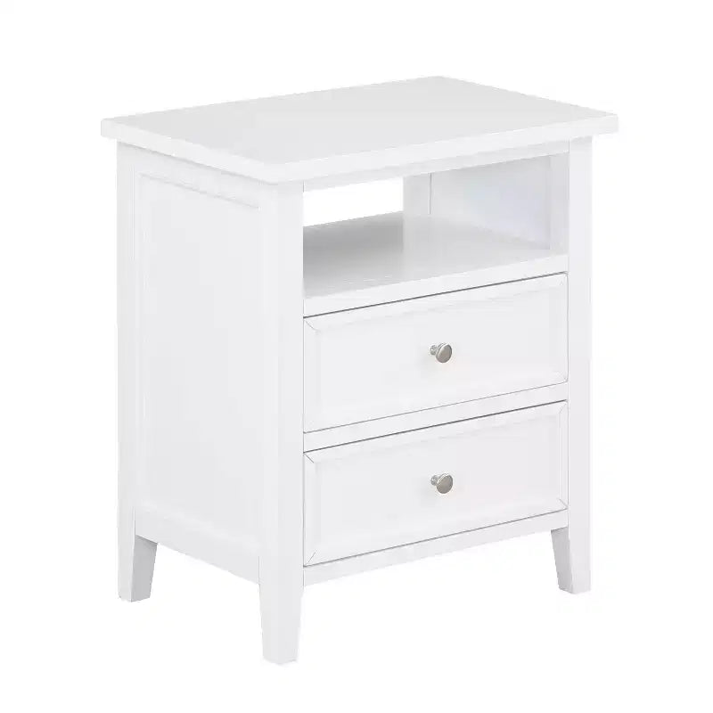 White 2-Drawer Nightstand with Open Shelf