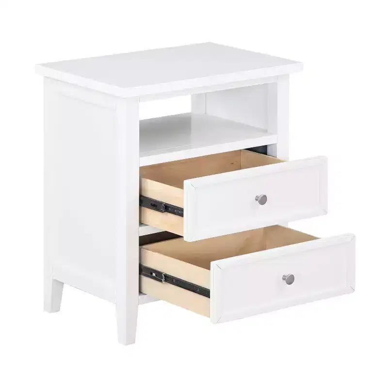 White 2-Drawer Nightstand with Open Shelf