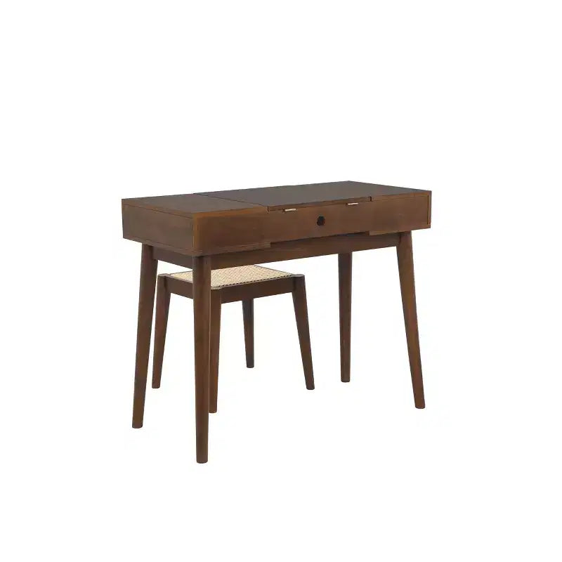 Solid Wood Vanity Set with Stool – Flip Mirror, Drawers & Storage