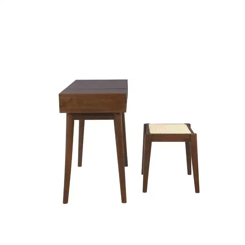 Solid Wood Vanity Set with Stool – Flip Mirror, Drawers & Storage