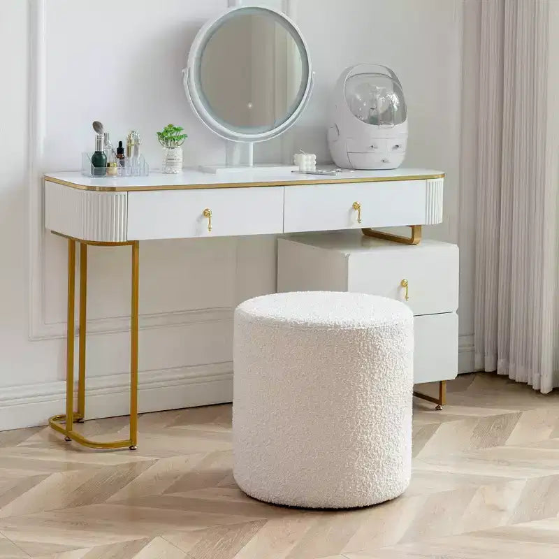 18" Round Pouf Ottoman – White