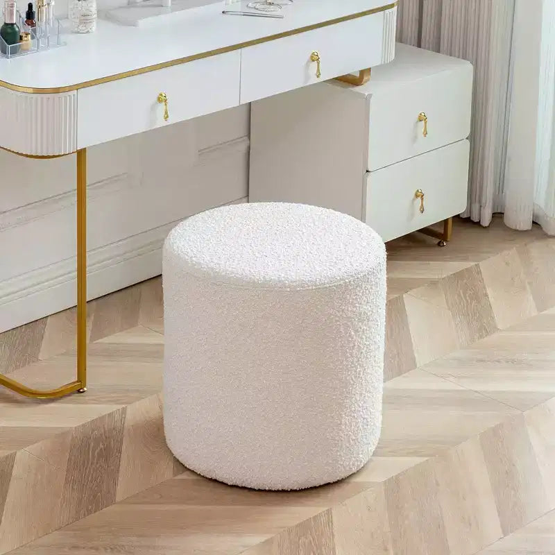 18" Round Pouf Ottoman – White