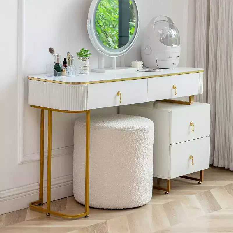 18" Round Pouf Ottoman – White