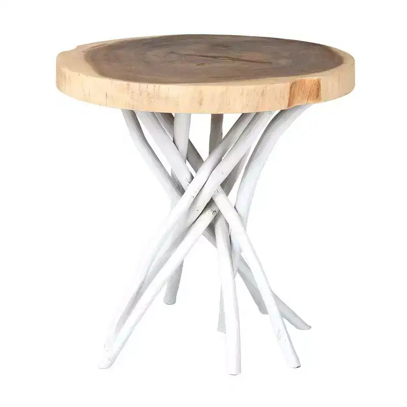 East at Main 22" Liberte Round Side Table: Reclaimed Teak, No Assembly, Rustic Tripod Base