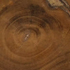 Tavolino rotondo in teak di recupero con base a treppiede rustica