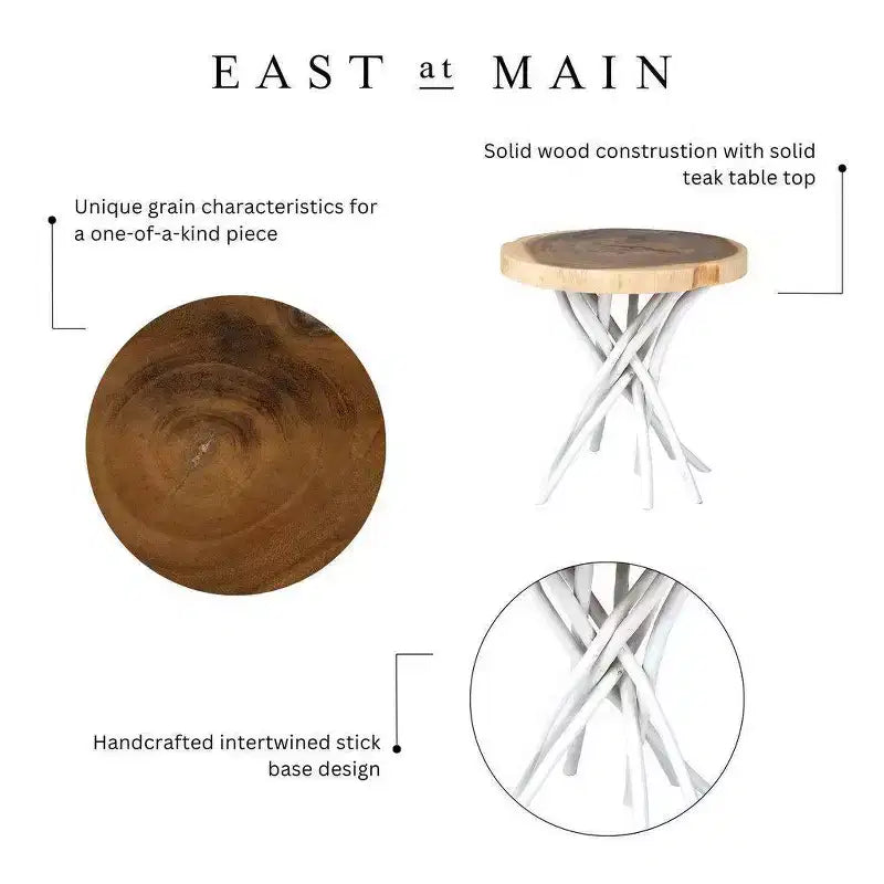 Round Reclaimed Teak Side Table with Rustic Tripod Base