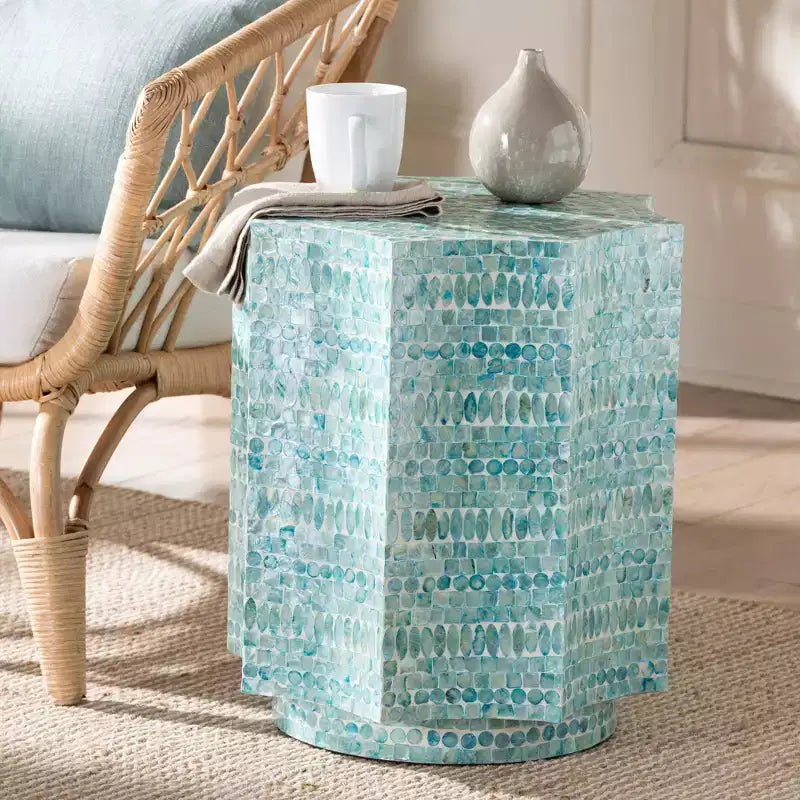 Mother of Pearl End Table – Bohemian Octagon Top, No Assembly Required