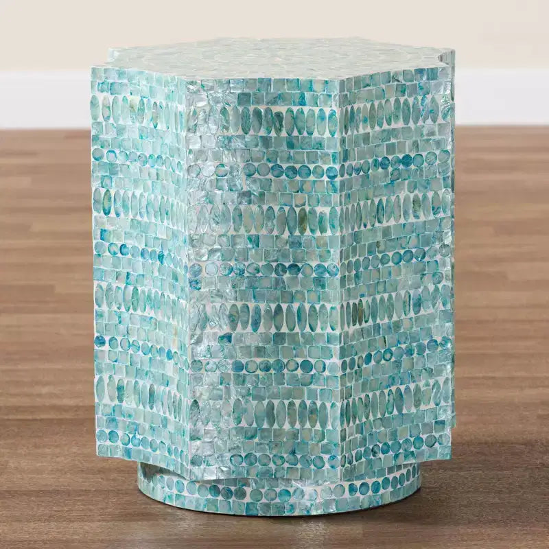 Mother of Pearl End Table – Bohemian Octagon Top, No Assembly Required