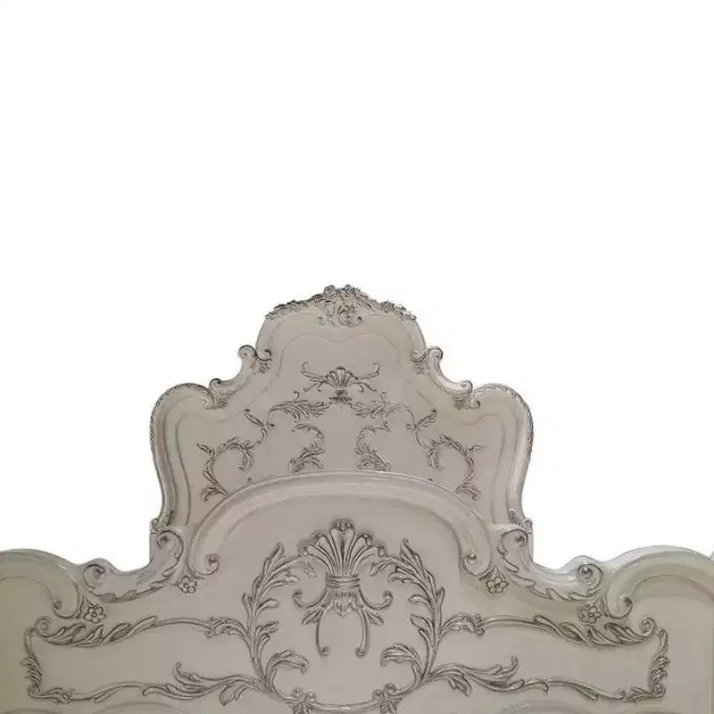 California King Panel Bed – Bone White Finish with Faux Leather Upholstery