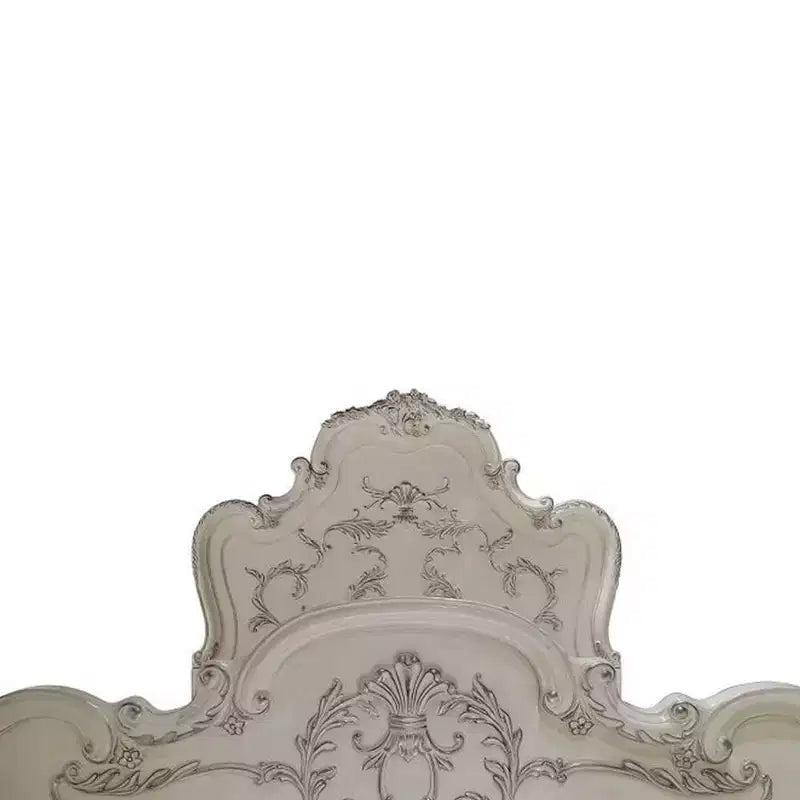 California King Panel Bed – Bone White Finish with Faux Leather Upholstery