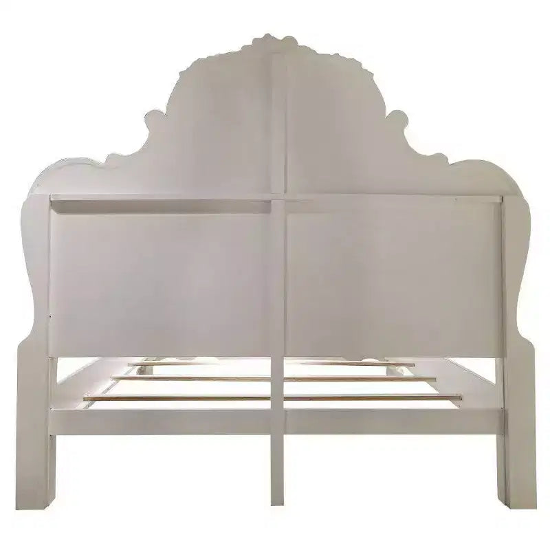 California King Panel Bed – Bone White Finish with Faux Leather Upholstery