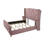 90" Eastern King Bed Salonia Bed Pink Velvet - Acme Furniture: Tufted Upholstered Platform, Glossy Finish, Metal Frame
