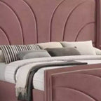 Letto imbottito a piattaforma Eastern King 90" - Velluto rosa, trapuntato, struttura in metallo