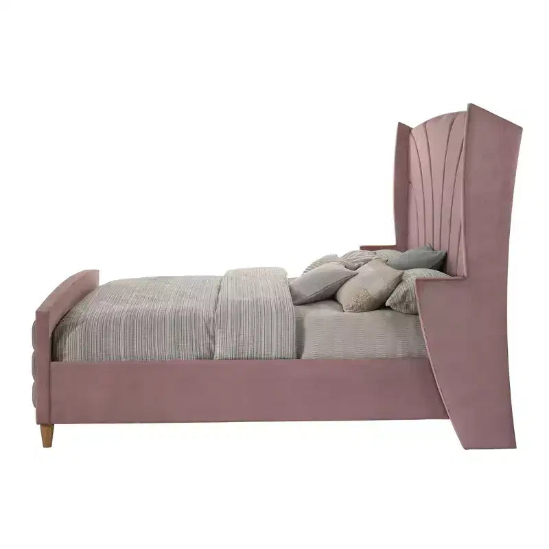 90" Eastern King Upholstered Platform Bed - Pink Velvet, Tufted, Metal Frame
