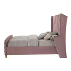 Letto imbottito a piattaforma Eastern King 90" - Velluto rosa, trapuntato, struttura in metallo