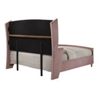 Letto imbottito a piattaforma Eastern King 90" - Velluto rosa, trapuntato, struttura in metallo