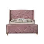 Letto imbottito a piattaforma Eastern King 90" - Velluto rosa, trapuntato, struttura in metallo