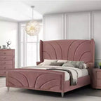 Letto imbottito a piattaforma Eastern King 90" - Velluto rosa, trapuntato, struttura in metallo