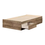 South Shore Twin Bed Brown/Weathered Oak: Laminated Particle Board Frame, Storage Drawer, 250lb Capacity