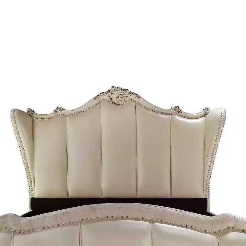 95" California King Upholstered Panel Bed – Faux Leather, Tufted Headboard, Claw Feet, Bone White