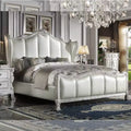 95" California King Upholstered Panel Bed – Faux Leather, Tufted Headboard, Claw Feet, Bone White
