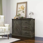 Mobile credenza stile rustico per caffè, credenza e buffet da cucina con anta scorrevole a granaio e 3 cassetti per il soggiorno