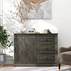 Mobile credenza stile rustico per caffè, credenza e buffet da cucina con anta scorrevole a granaio e 3 cassetti per il soggiorno