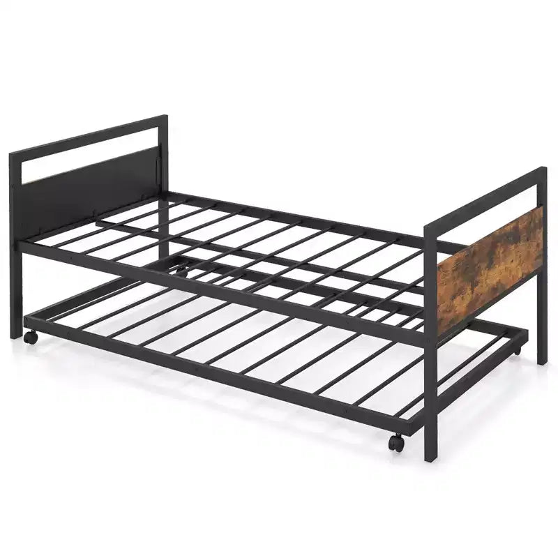 Twin Metal Daybed with Trundle – Lockable Wheels & Heavy Duty Slat Support