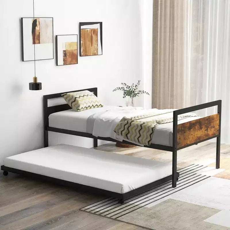 Twin Metal Daybed with Trundle – Lockable Wheels & Heavy Duty Slat Support
