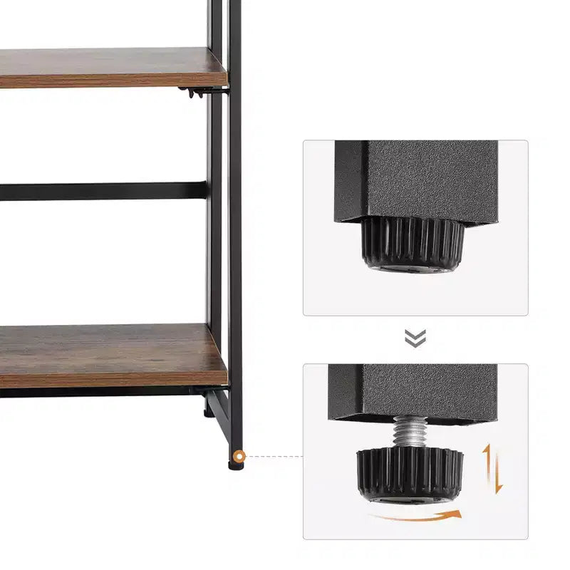 4-Tier Folding Bookshelf with Metal Frame, Rustic Brown