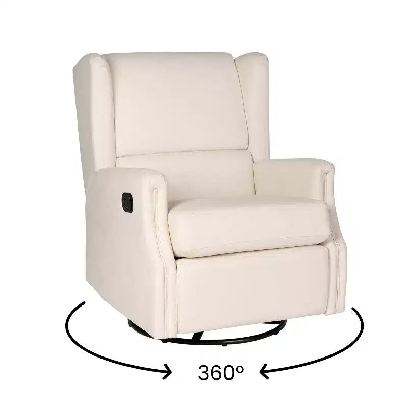 Manual Glider Rocker Recliner Chair with 360° Swivel – Wingback Style for Living Room, Bedroom or Nursery